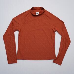 Nike Dri-FIT Orange Mock Neck Long Sleeve Top Women's Small – Wave Pattern – NWT